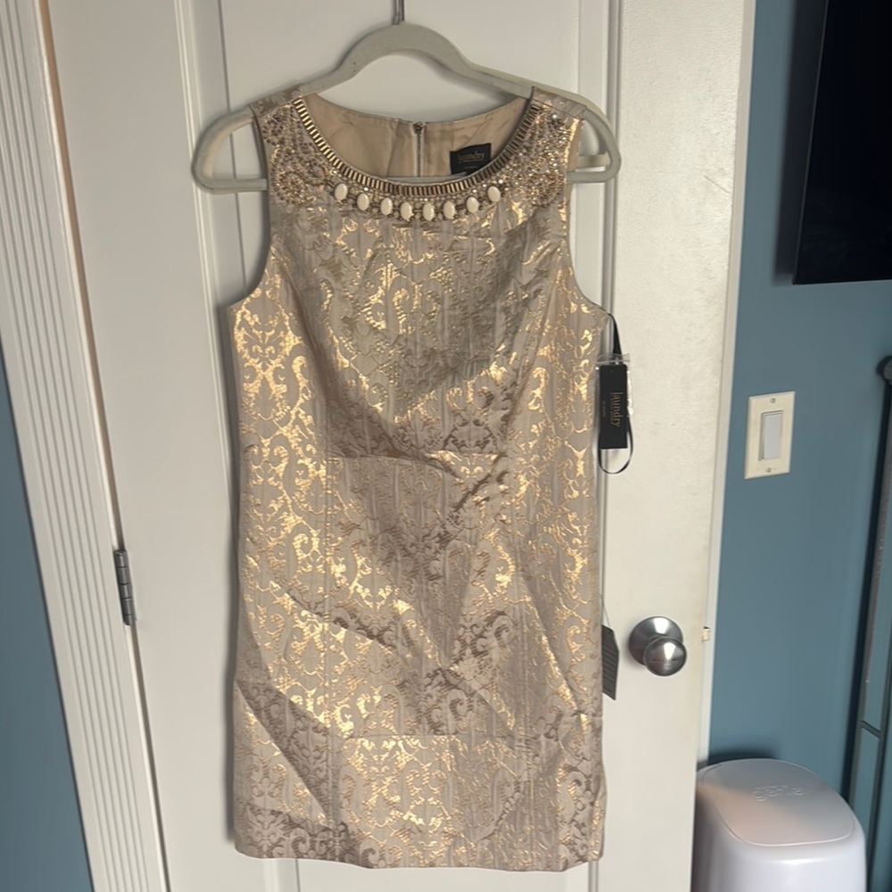 Laundry By Shelli Segal Gold Brocade Mini Dress